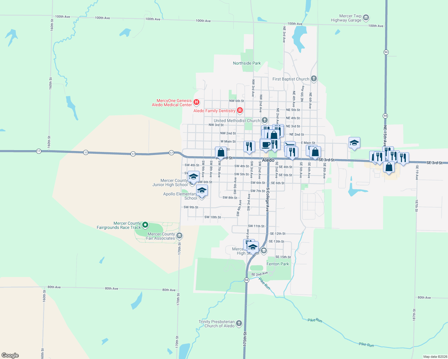 map of restaurants, bars, coffee shops, grocery stores, and more near 603 SW 6th St in Aledo