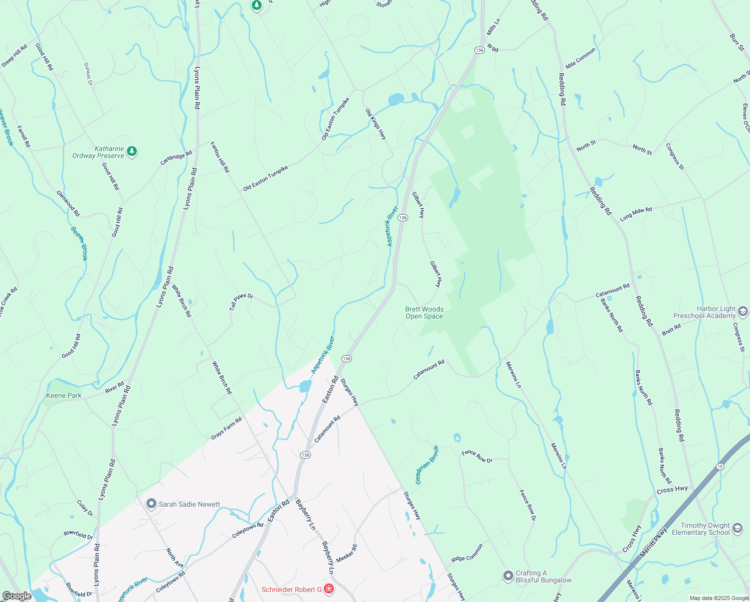 map of restaurants, bars, coffee shops, grocery stores, and more near 305 Westport Turnpike in Fairfield