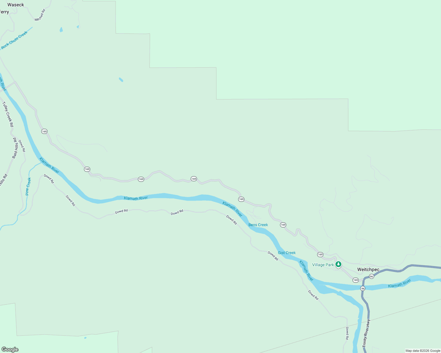 map of restaurants, bars, coffee shops, grocery stores, and more near California 169 in Hoopa