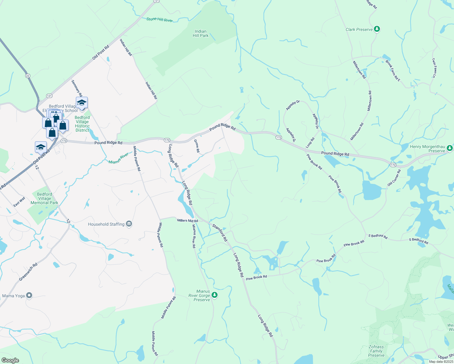 map of restaurants, bars, coffee shops, grocery stores, and more near 69A Hickory Lane in Bedford