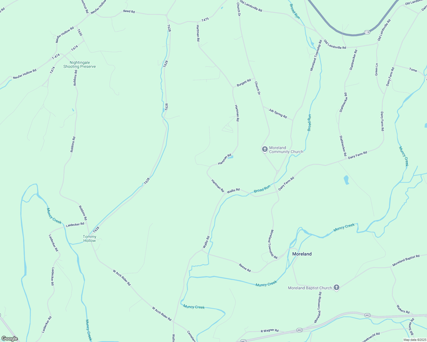 map of restaurants, bars, coffee shops, grocery stores, and more near 1445 Hartman Road in Muncy