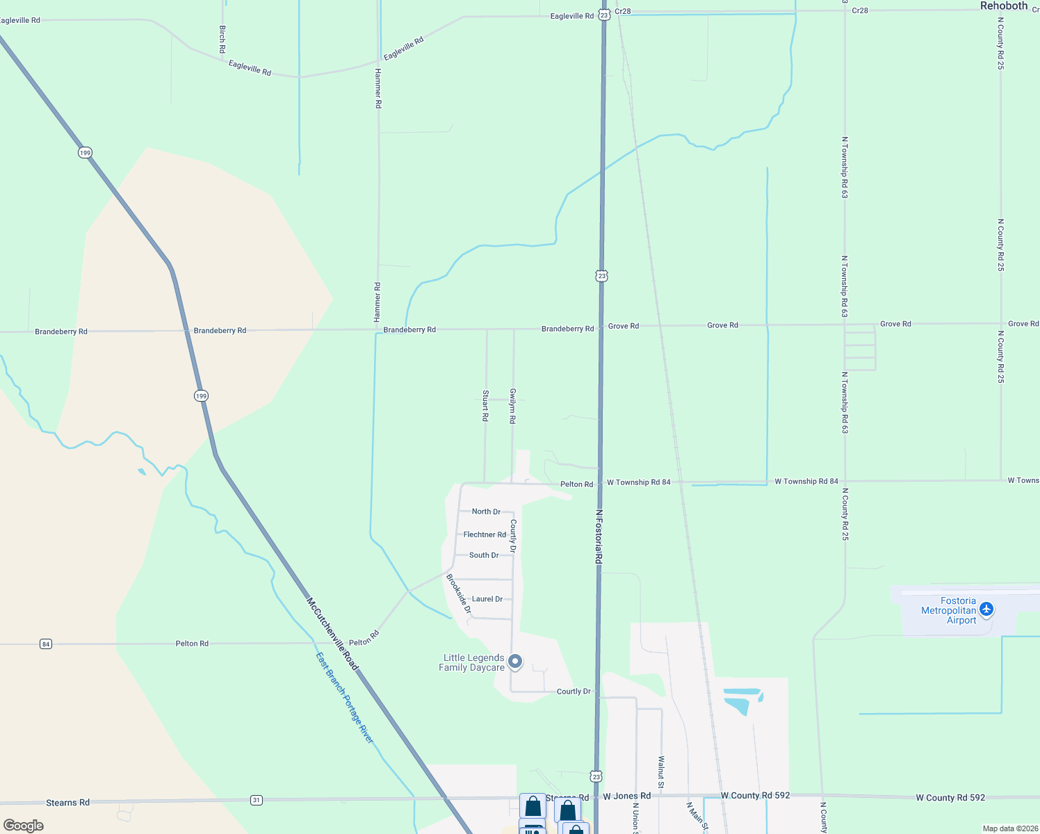 map of restaurants, bars, coffee shops, grocery stores, and more near 3208 Gwilym Rd in Fostoria