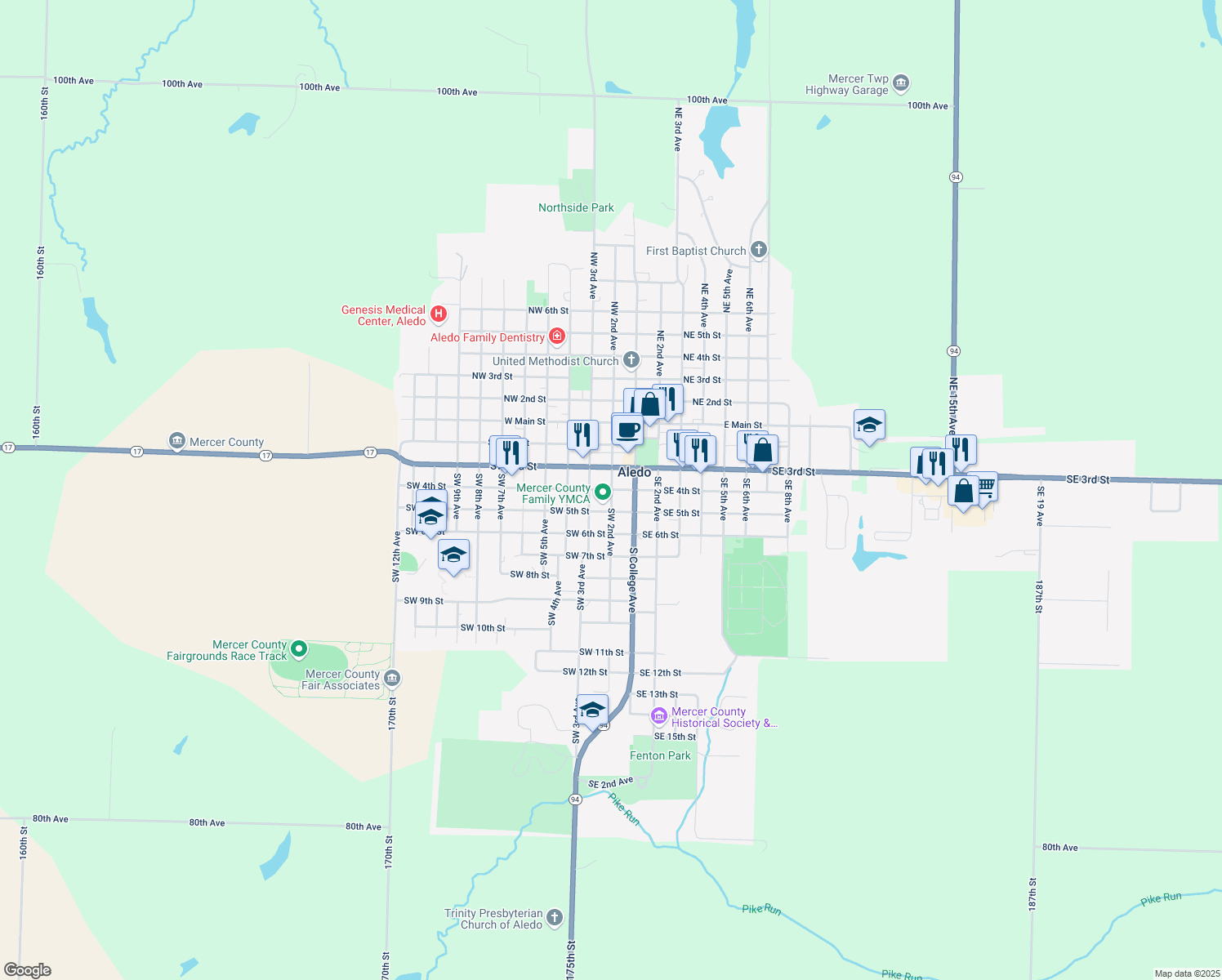 map of restaurants, bars, coffee shops, grocery stores, and more near 401 Southwest 2nd Avenue in Aledo