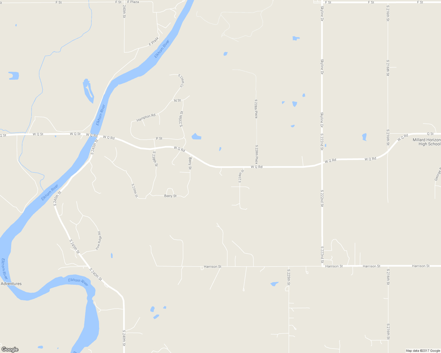 map of restaurants, bars, coffee shops, grocery stores, and more near 23255 West Q Road in Omaha