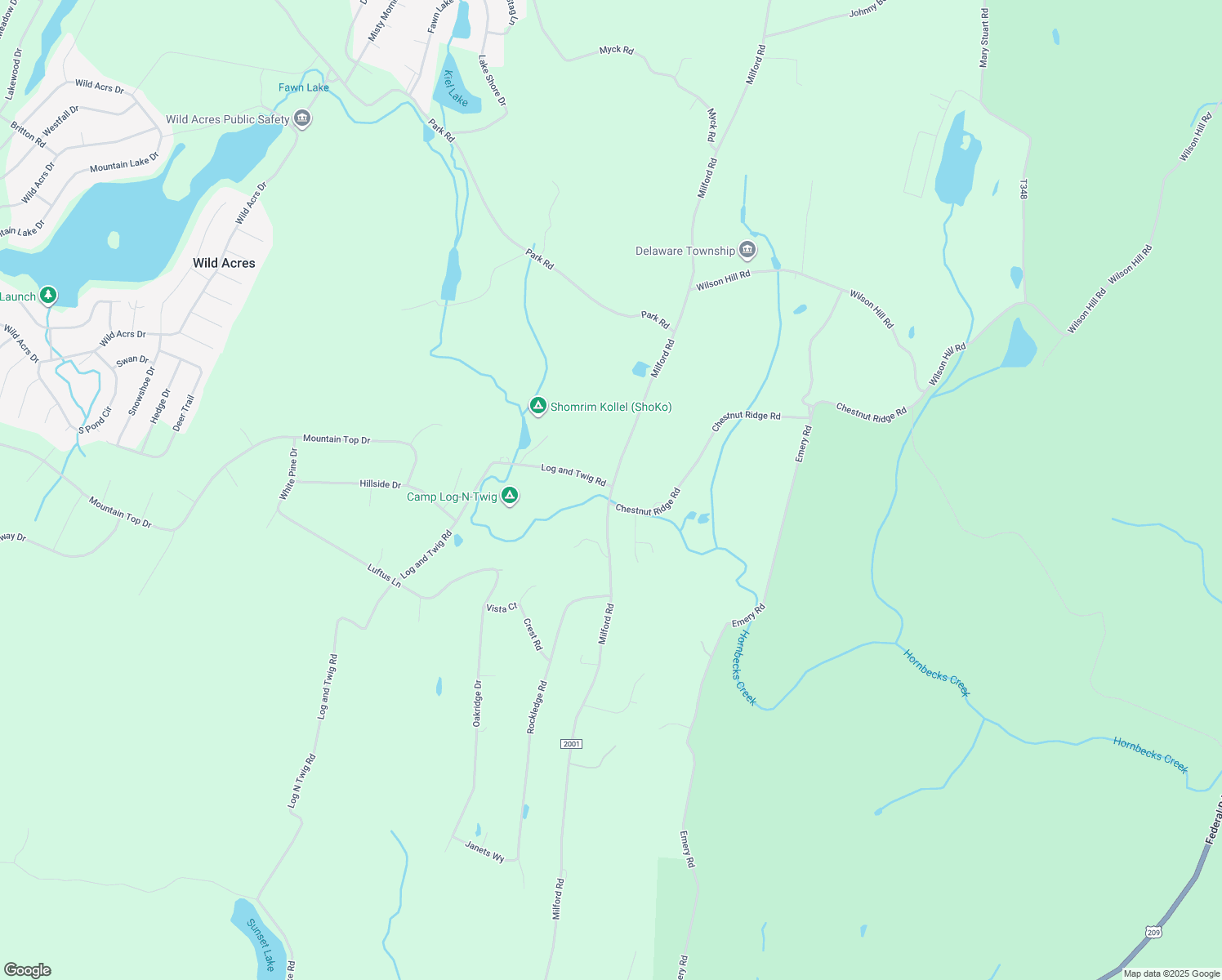 map of restaurants, bars, coffee shops, grocery stores, and more near Milford Road in Bushkill