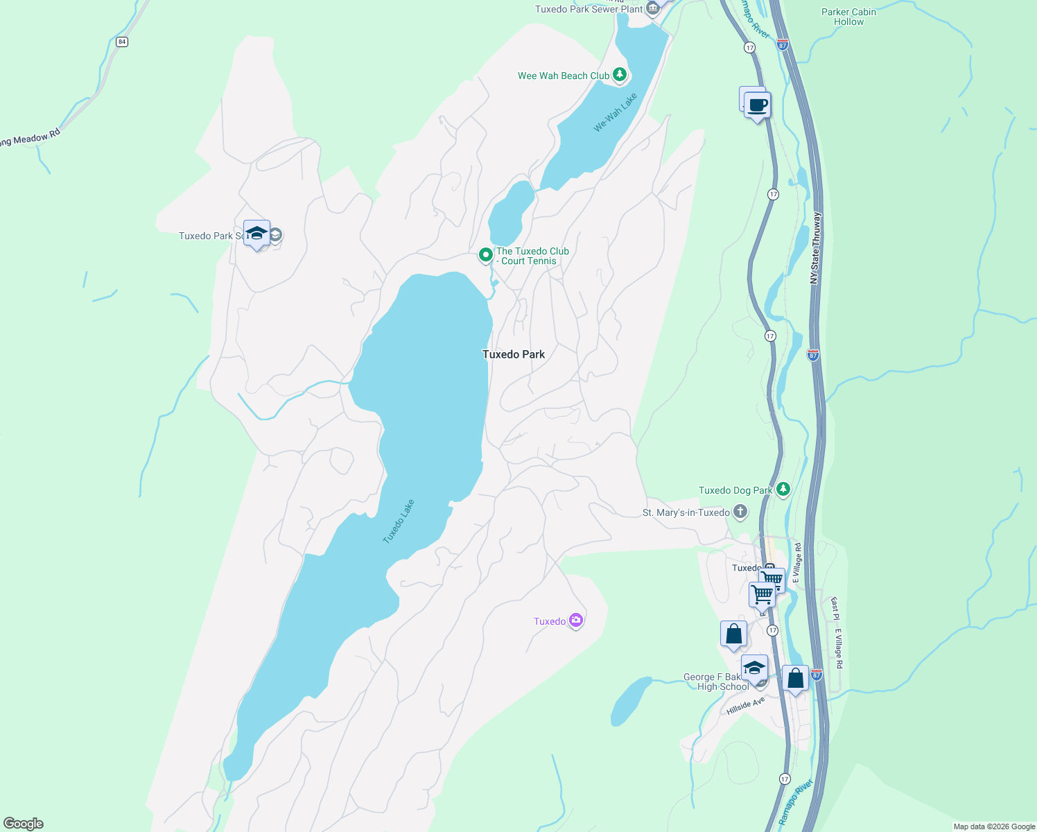 map of restaurants, bars, coffee shops, grocery stores, and more near 67 Tower Hill Road West in Tuxedo Park