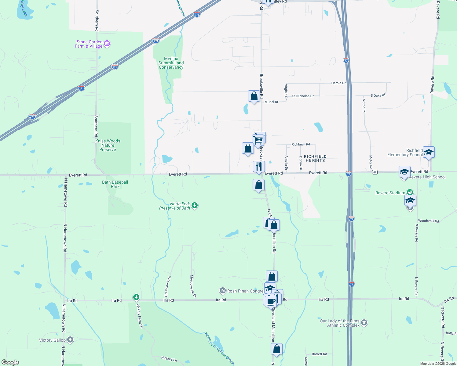 map of restaurants, bars, coffee shops, grocery stores, and more near 4126 Everett Road in Richfield