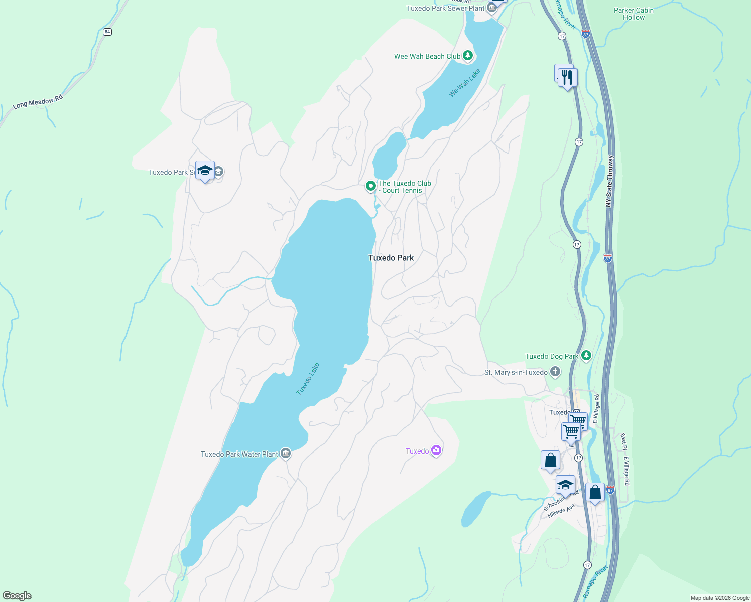 map of restaurants, bars, coffee shops, grocery stores, and more near in Tuxedo Park