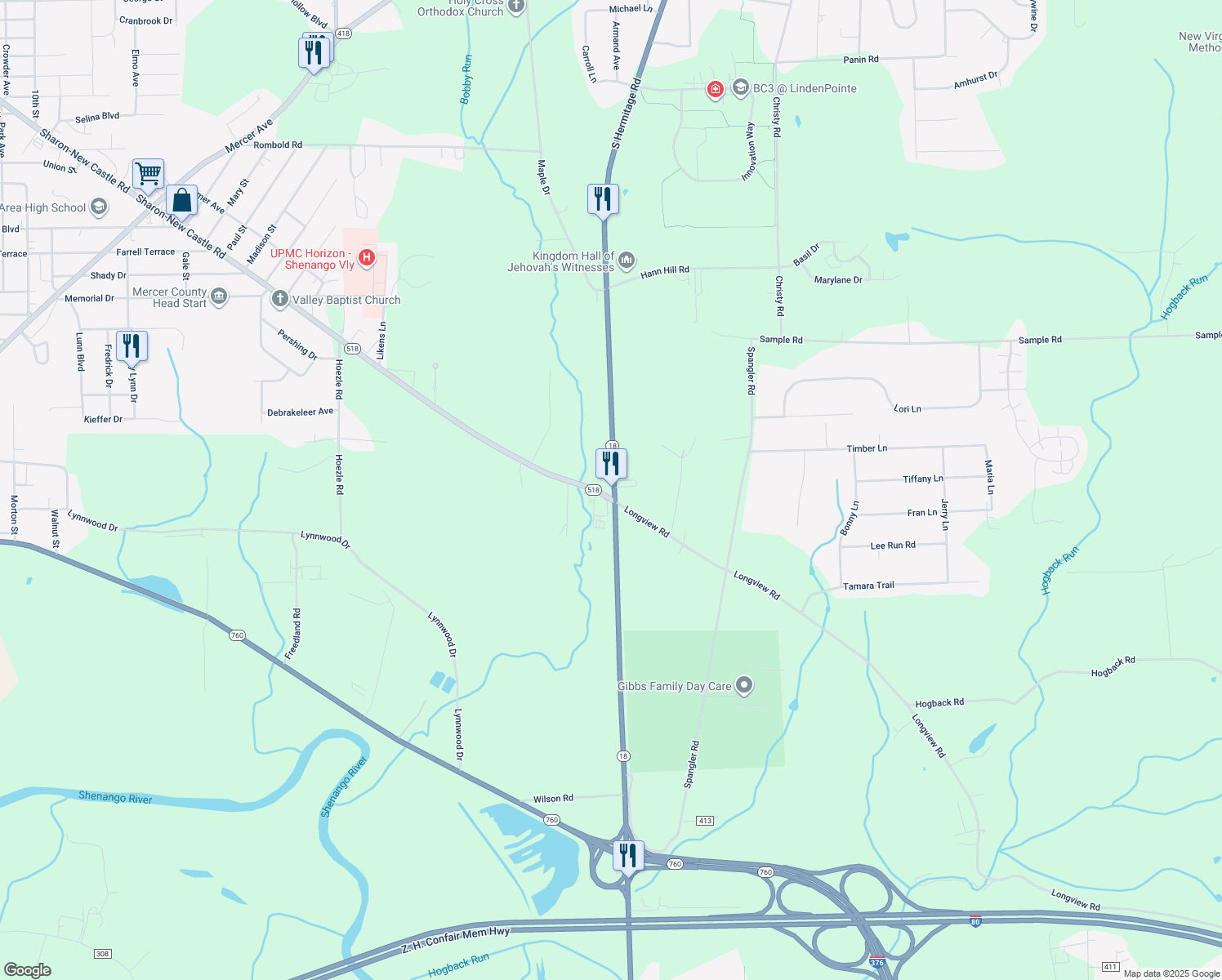 map of restaurants, bars, coffee shops, grocery stores, and more near 2376 S Hermitage Rd in Hermitage