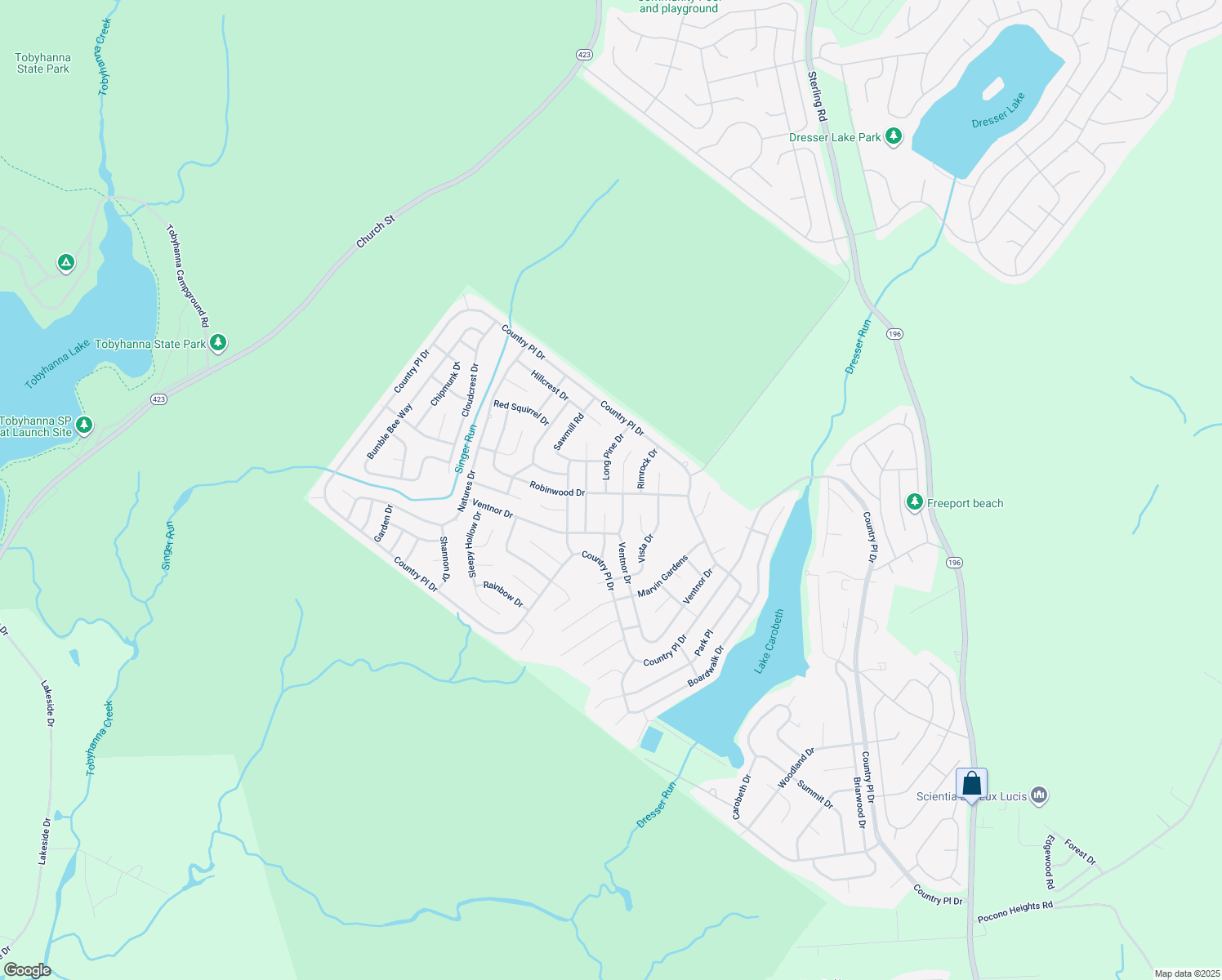 map of restaurants, bars, coffee shops, grocery stores, and more near 7251 Long Pine Drive in Tobyhanna