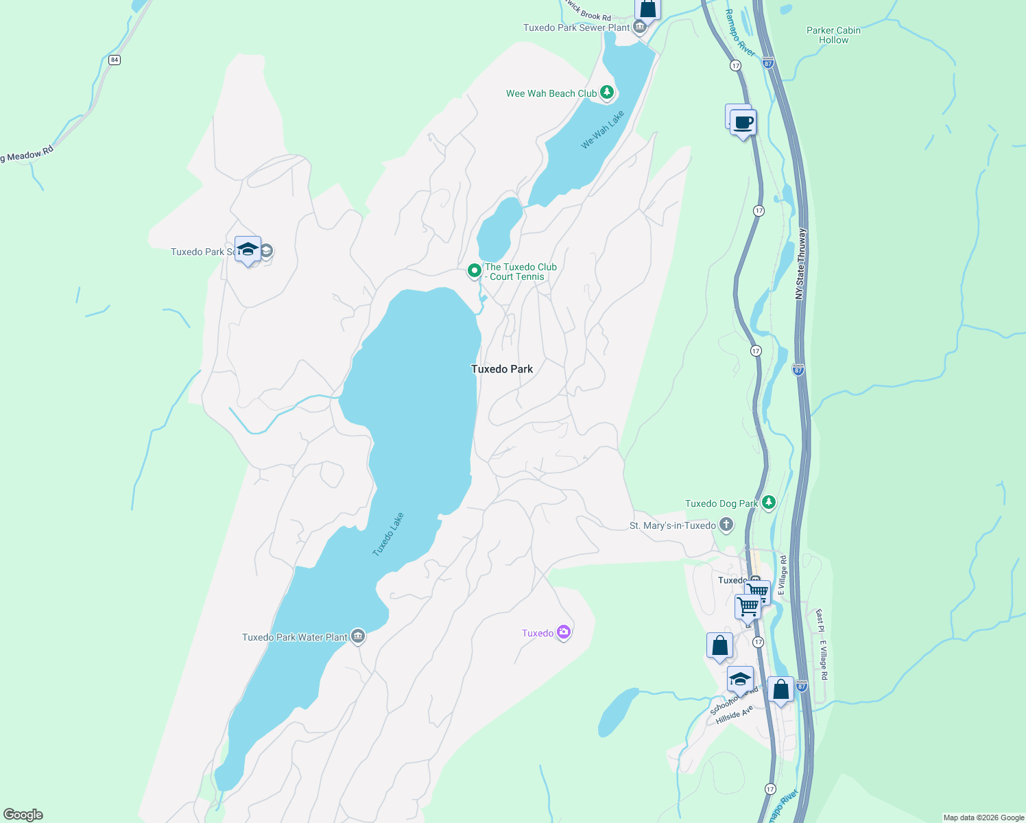map of restaurants, bars, coffee shops, grocery stores, and more near 84 Tower Hill Loop in Tuxedo Park