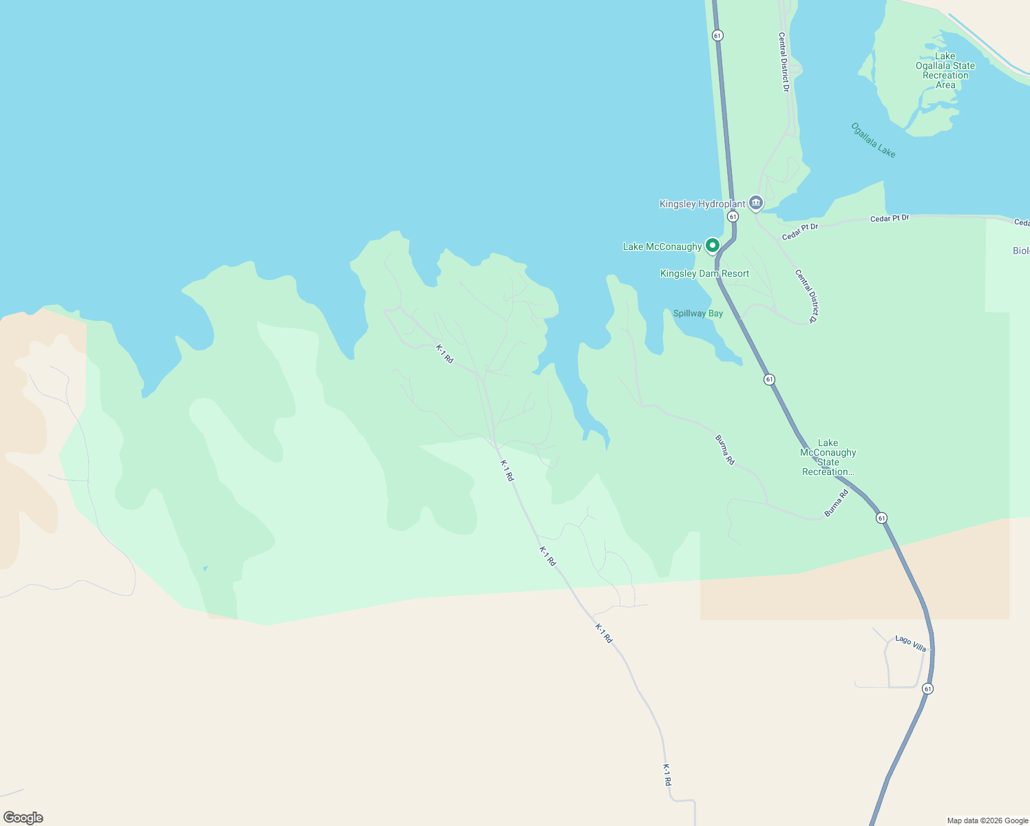 map of restaurants, bars, coffee shops, grocery stores, and more near 30 K-1 Road in Ogallala