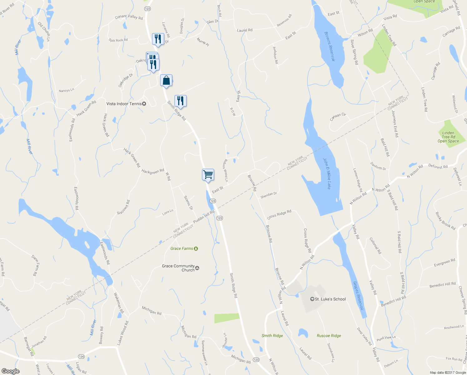 map of restaurants, bars, coffee shops, grocery stores, and more near 16 East Street in South Salem