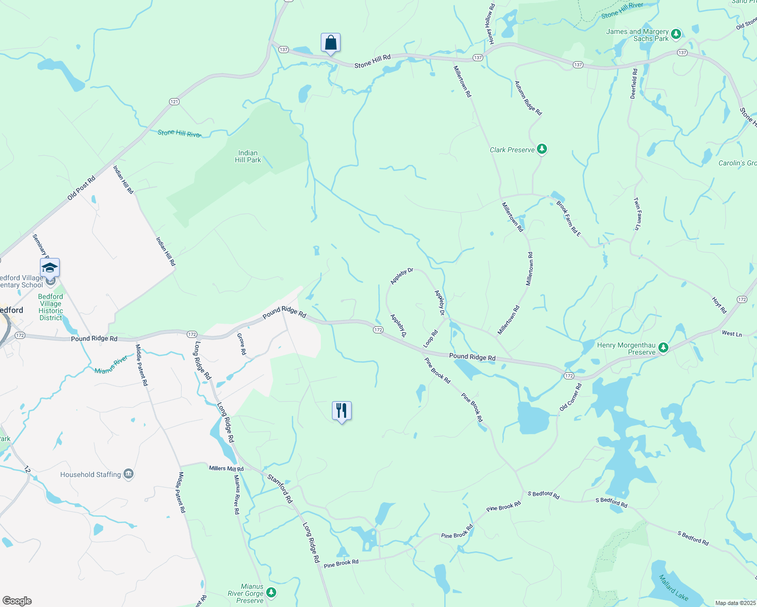 map of restaurants, bars, coffee shops, grocery stores, and more near 34 Appleby Drive in Bedford