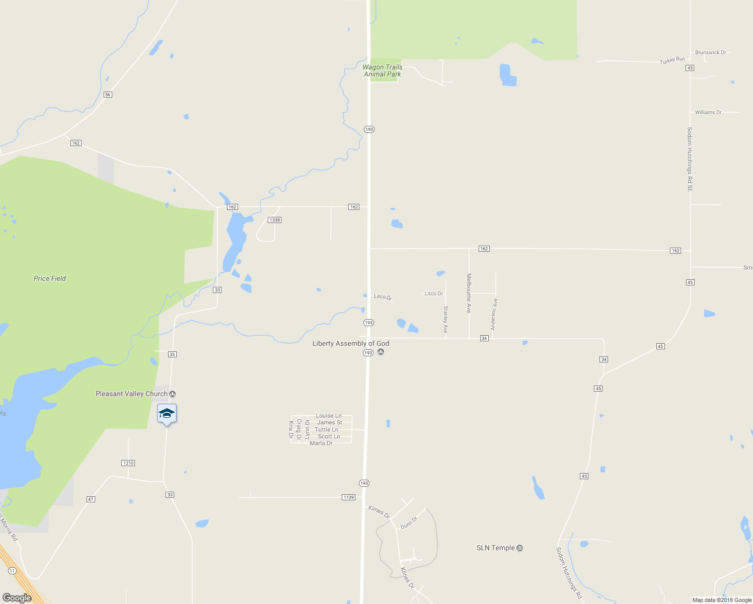 map of restaurants, bars, coffee shops, grocery stores, and more near 1419 Youngstown Kingsville Road Southeast in Trumbull County