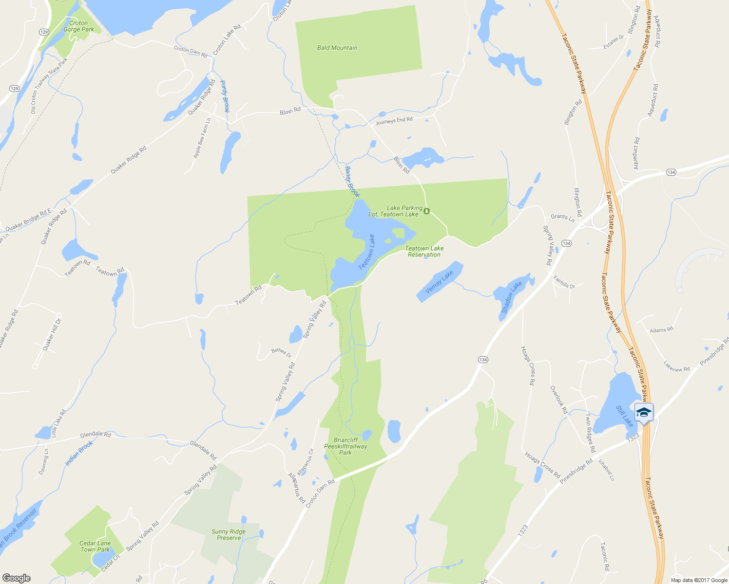 map of restaurants, bars, coffee shops, grocery stores, and more near 1685 Spring Valley Road in Ossining