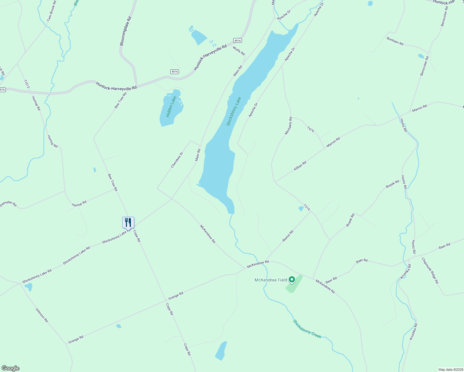 map of restaurants, bars, coffee shops, grocery stores, and more near 389 Apache Drive in Shickshinny