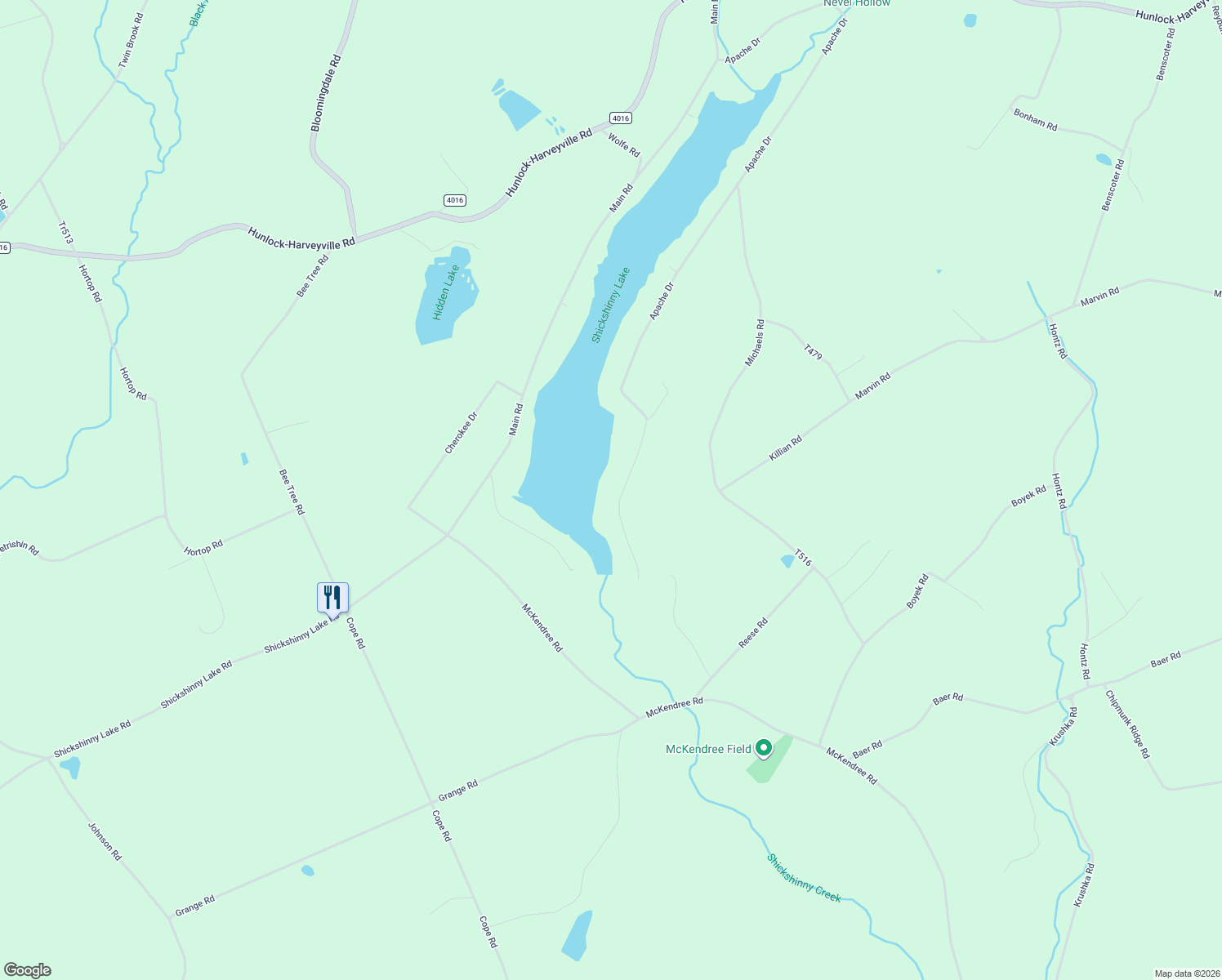 map of restaurants, bars, coffee shops, grocery stores, and more near 389 Apache Drive in Shickshinny