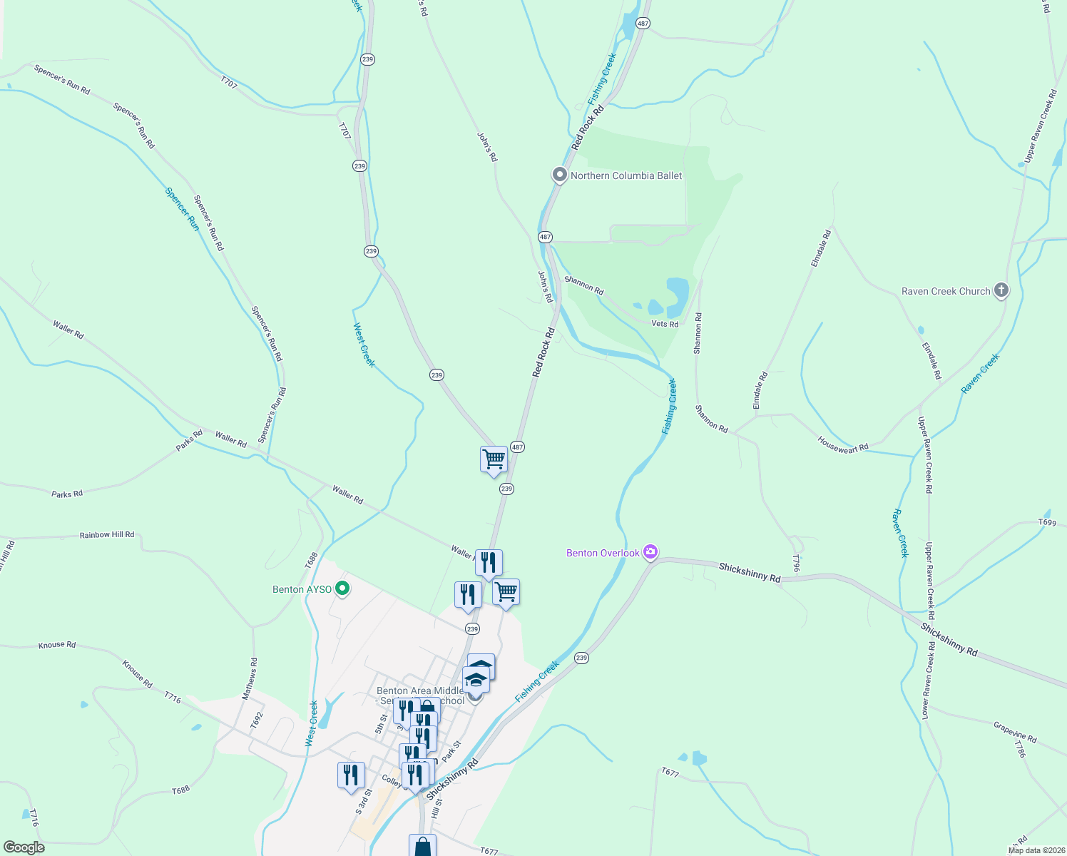 map of restaurants, bars, coffee shops, grocery stores, and more near 4484 Red Rock Road in Benton