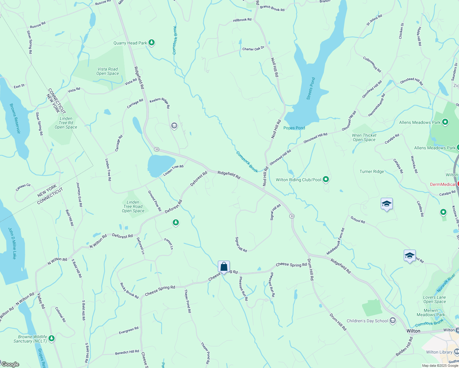map of restaurants, bars, coffee shops, grocery stores, and more near 475 Ridgefield Road in Wilton