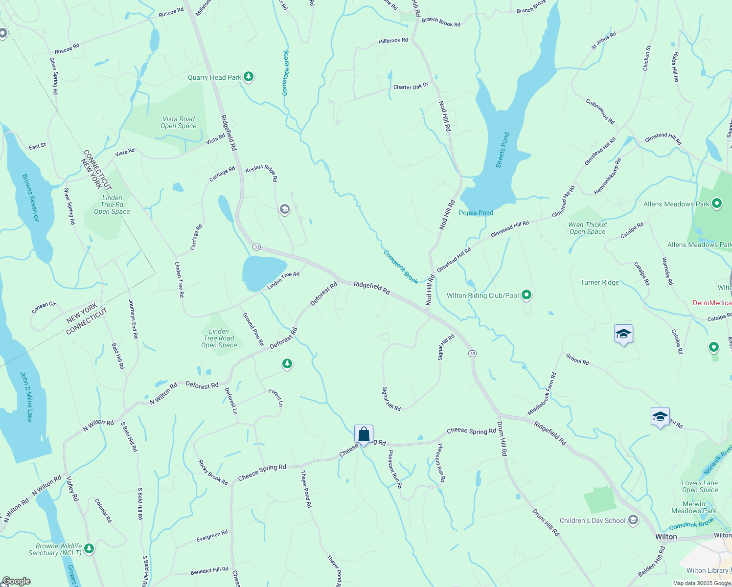 map of restaurants, bars, coffee shops, grocery stores, and more near 475 Ridgefield Road in Wilton