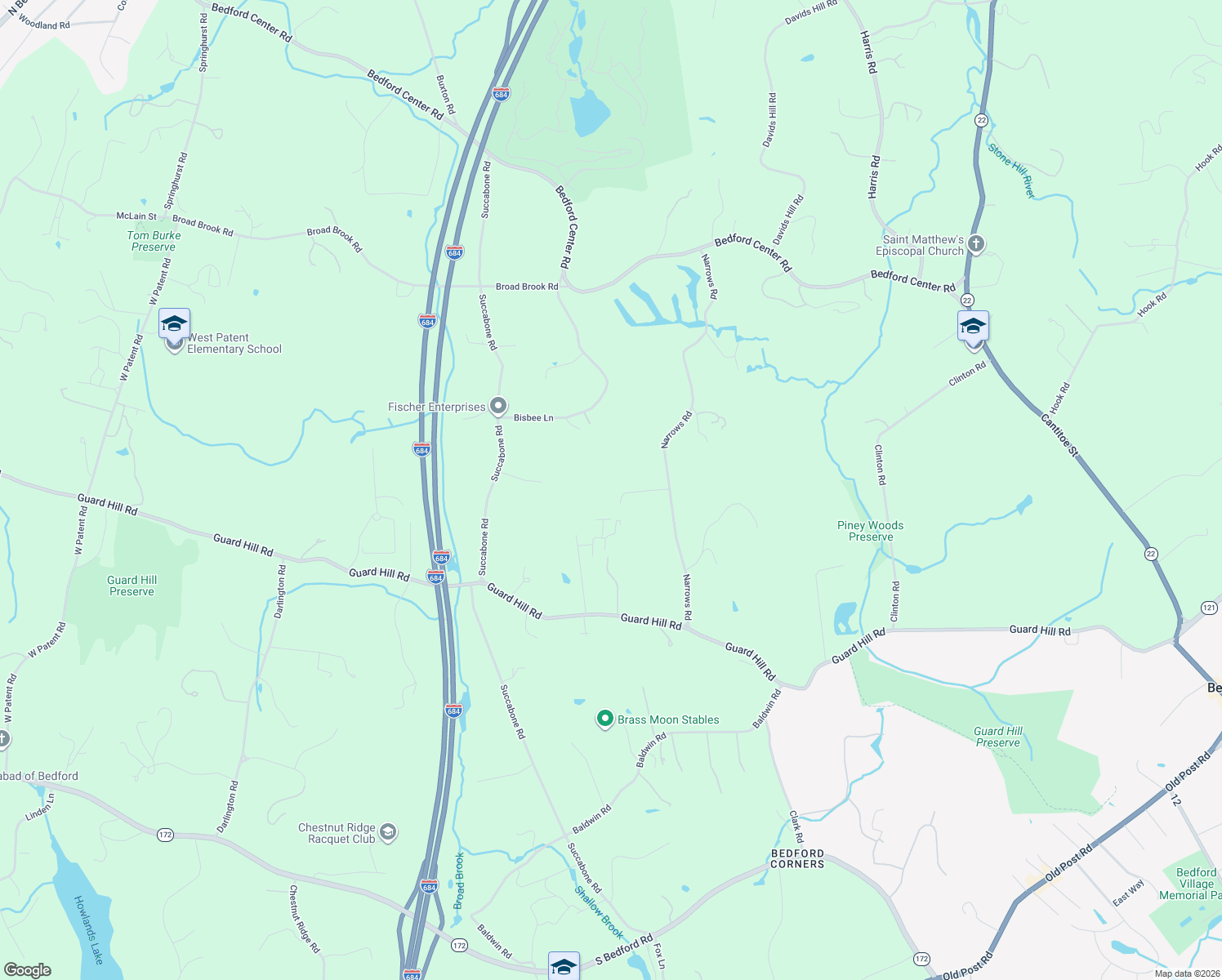 map of restaurants, bars, coffee shops, grocery stores, and more near 149 Narrows Road in Bedford Hills