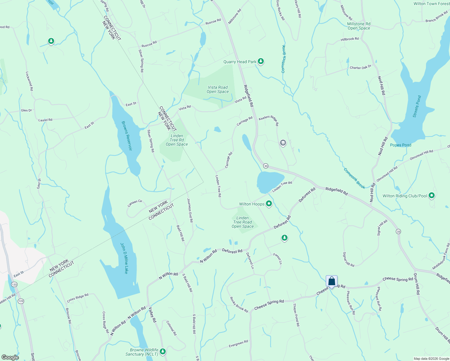 map of restaurants, bars, coffee shops, grocery stores, and more near 162 Linden Tree Road in Wilton