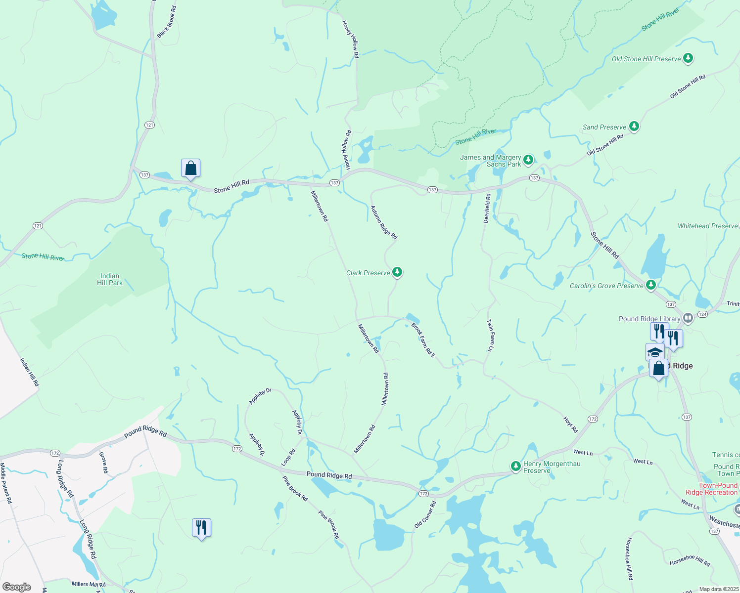 map of restaurants, bars, coffee shops, grocery stores, and more near 12 Peters Lane in Bedford