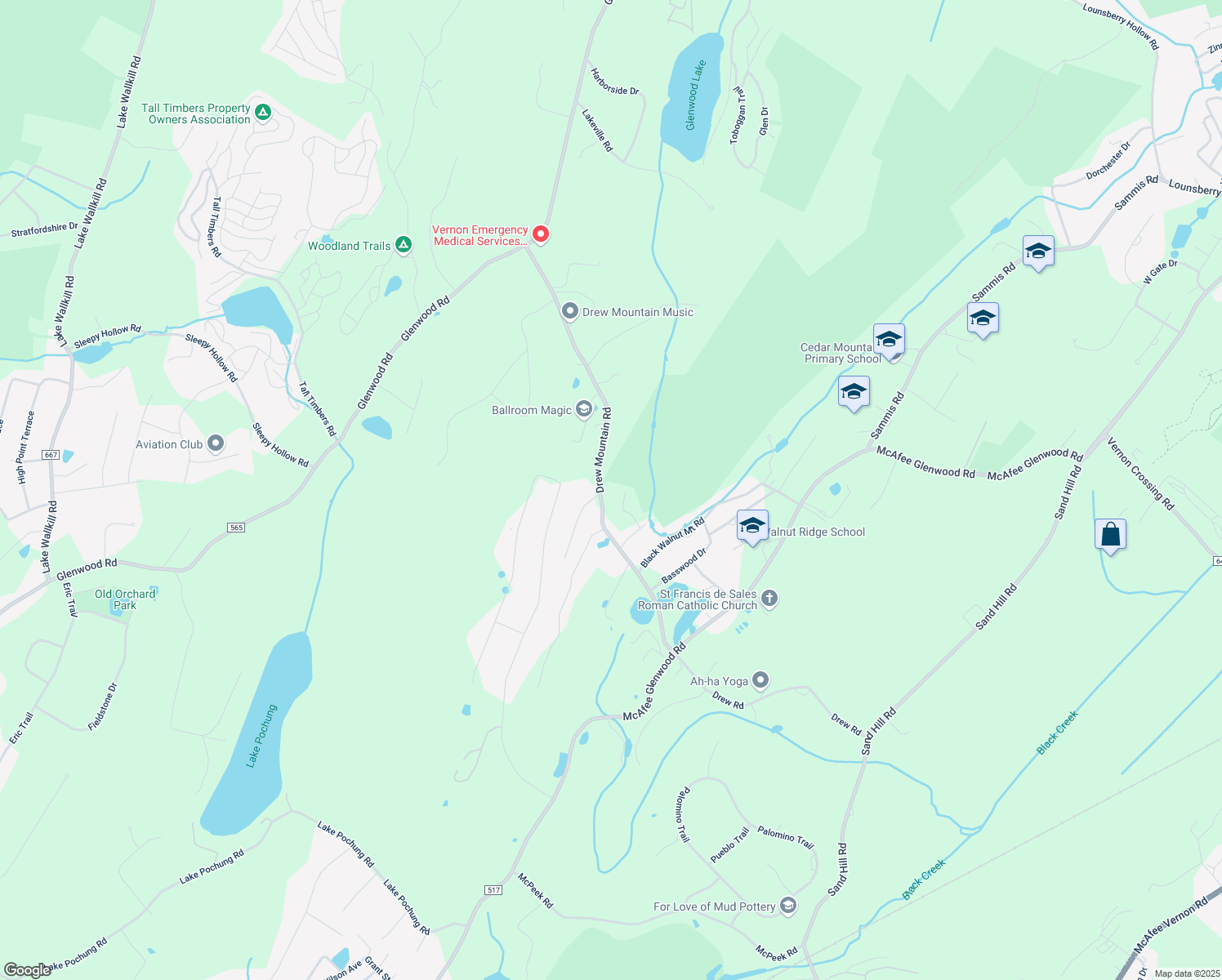 map of restaurants, bars, coffee shops, grocery stores, and more near 47 Drew Mountain Road in Sussex County
