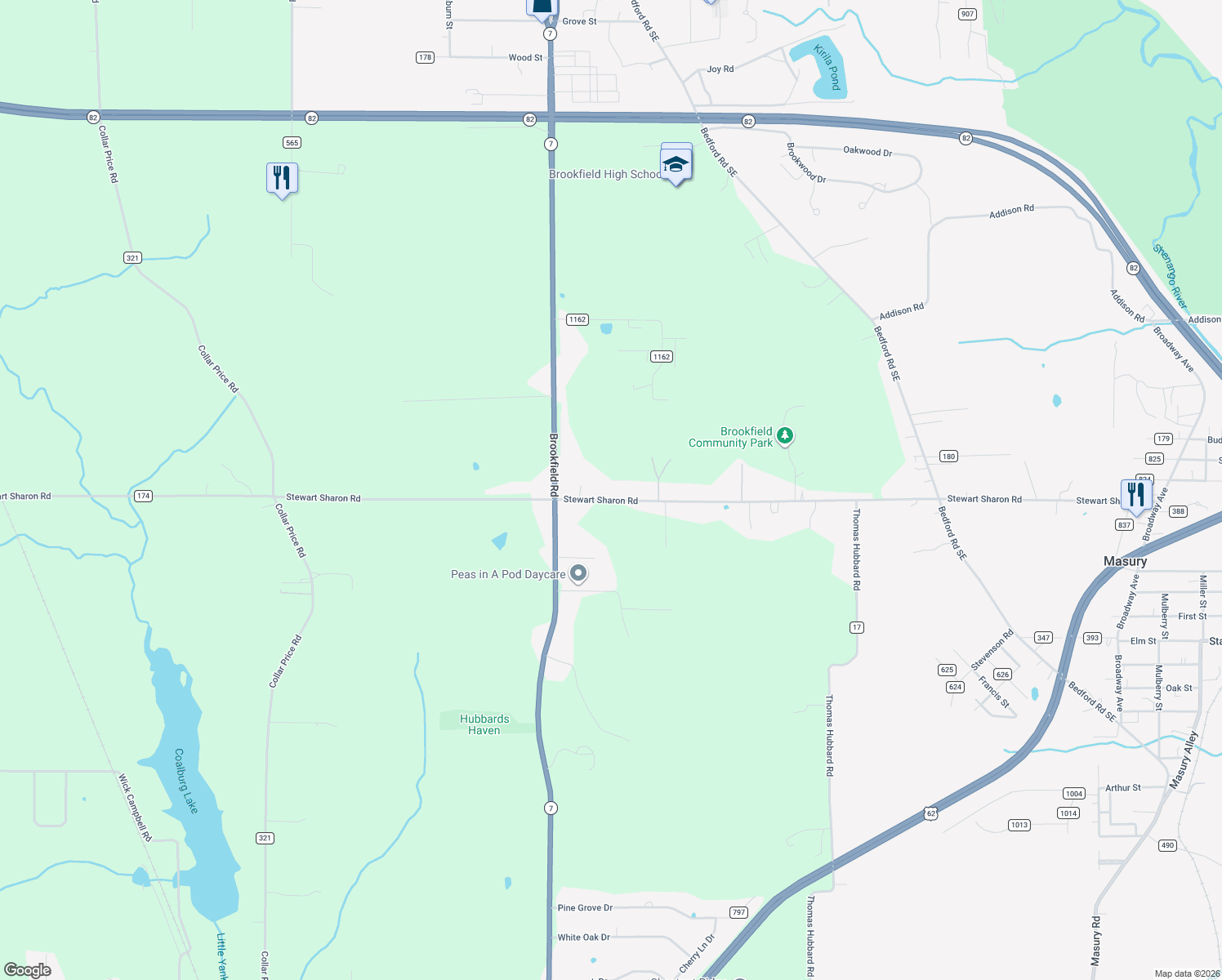 map of restaurants, bars, coffee shops, grocery stores, and more near 7013 Stewart Sharon Road in Hubbard