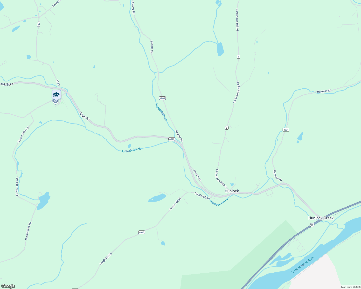 map of restaurants, bars, coffee shops, grocery stores, and more near 16 Swamp Road in Hunlock Creek
