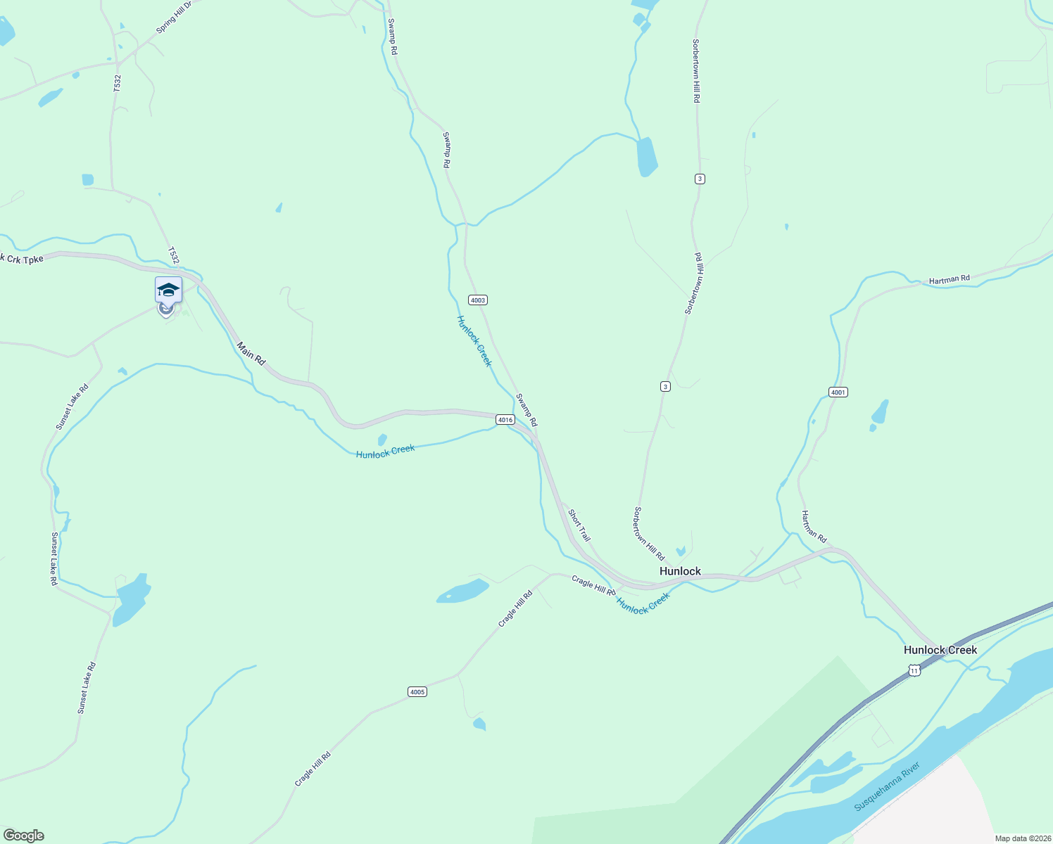 map of restaurants, bars, coffee shops, grocery stores, and more near 16 Swamp Road in Hunlock Creek