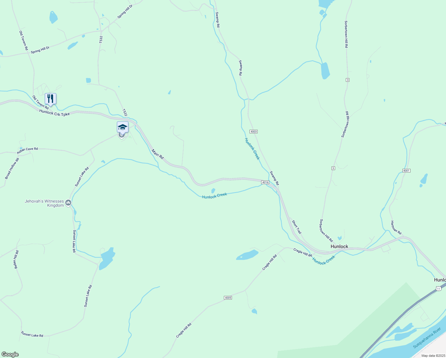 map of restaurants, bars, coffee shops, grocery stores, and more near 2161 Hunlock Creek Turnpike in Luzerne