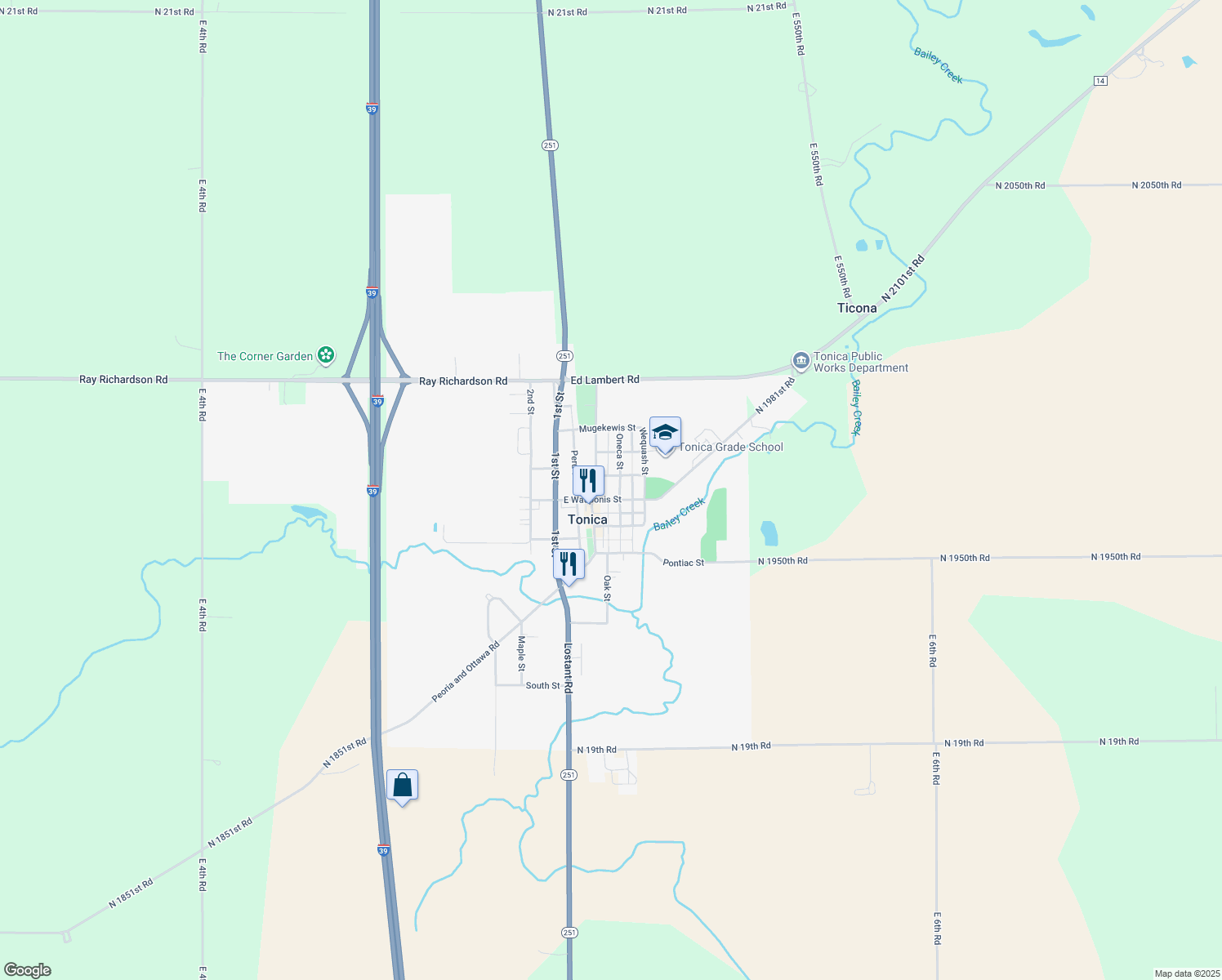 map of restaurants, bars, coffee shops, grocery stores, and more near 311 East Wauponis Street in Tonica