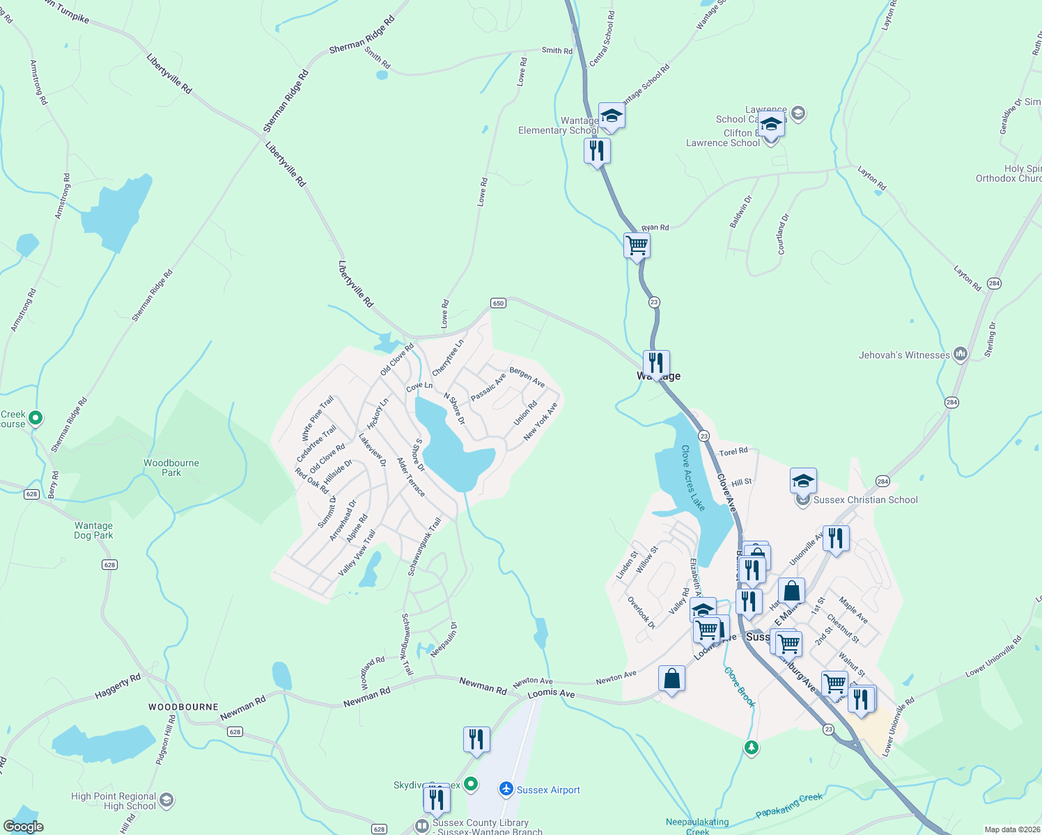 map of restaurants, bars, coffee shops, grocery stores, and more near 22 Union Road in Wantage