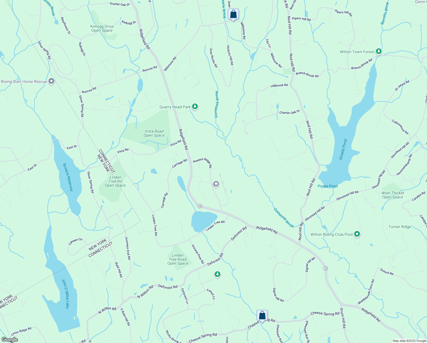 map of restaurants, bars, coffee shops, grocery stores, and more near 68 Keelers Ridge Road in Wilton