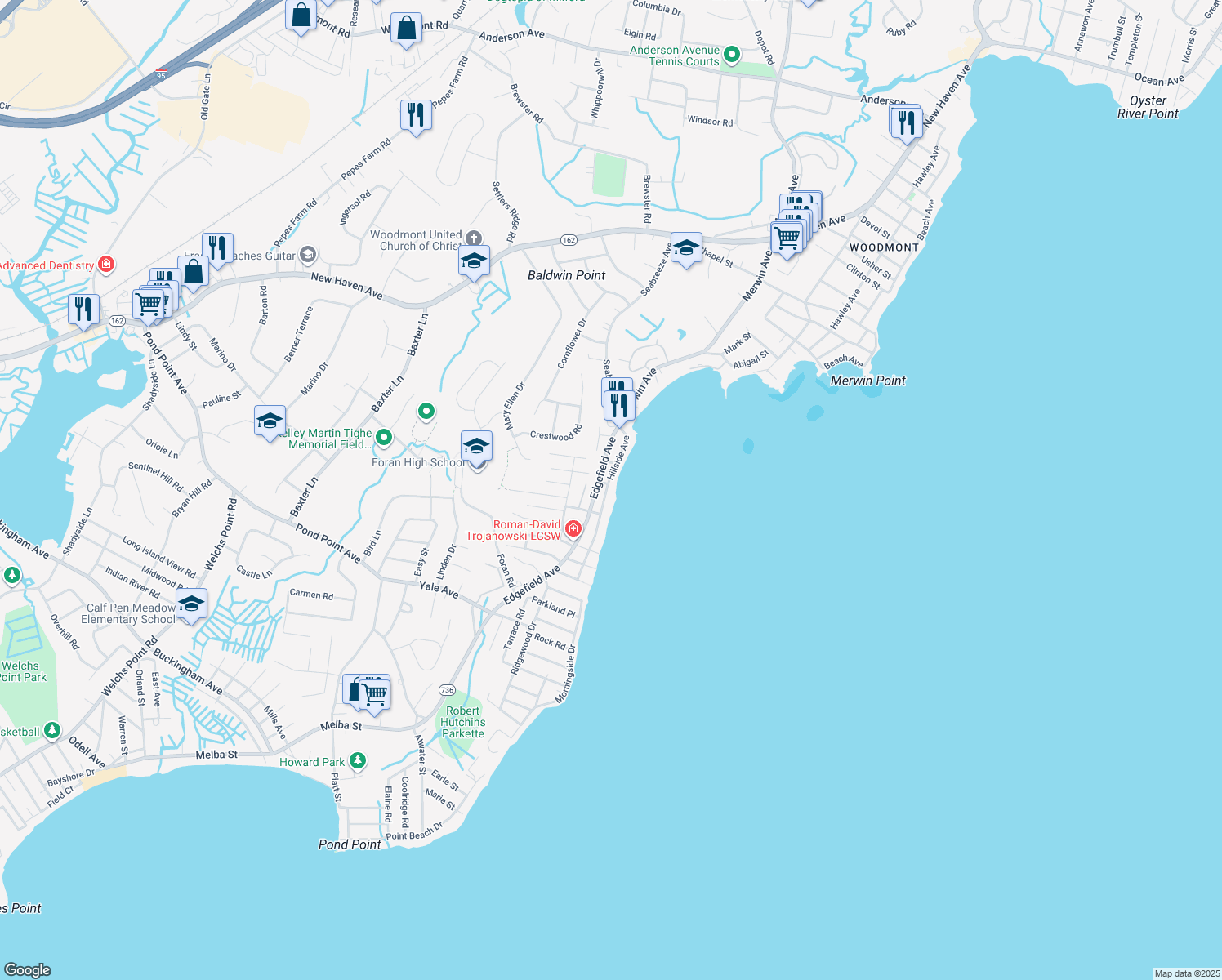 map of restaurants, bars, coffee shops, grocery stores, and more near 109 Hillside Ave in Milford