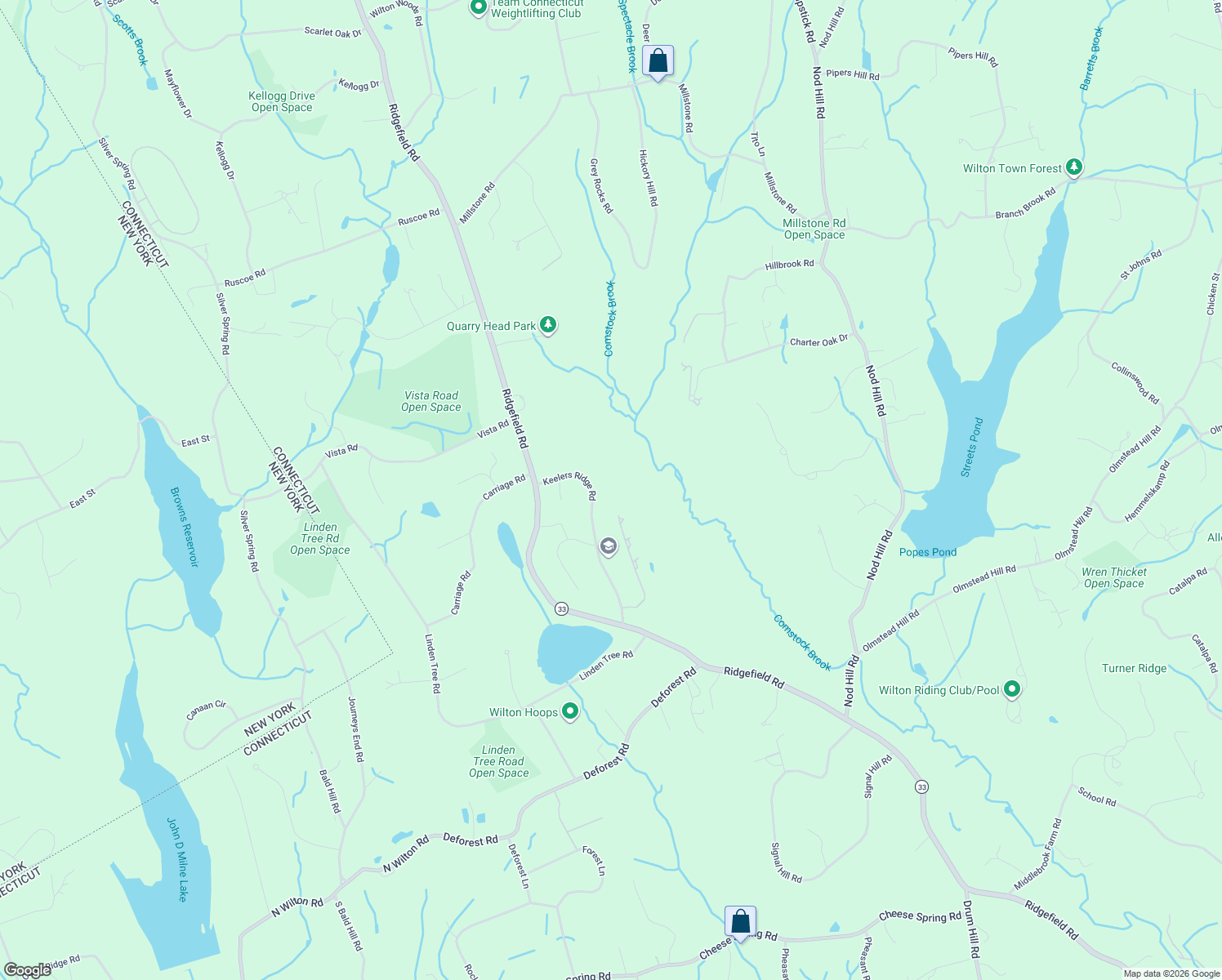 map of restaurants, bars, coffee shops, grocery stores, and more near 68 Keelers Ridge Road in Wilton
