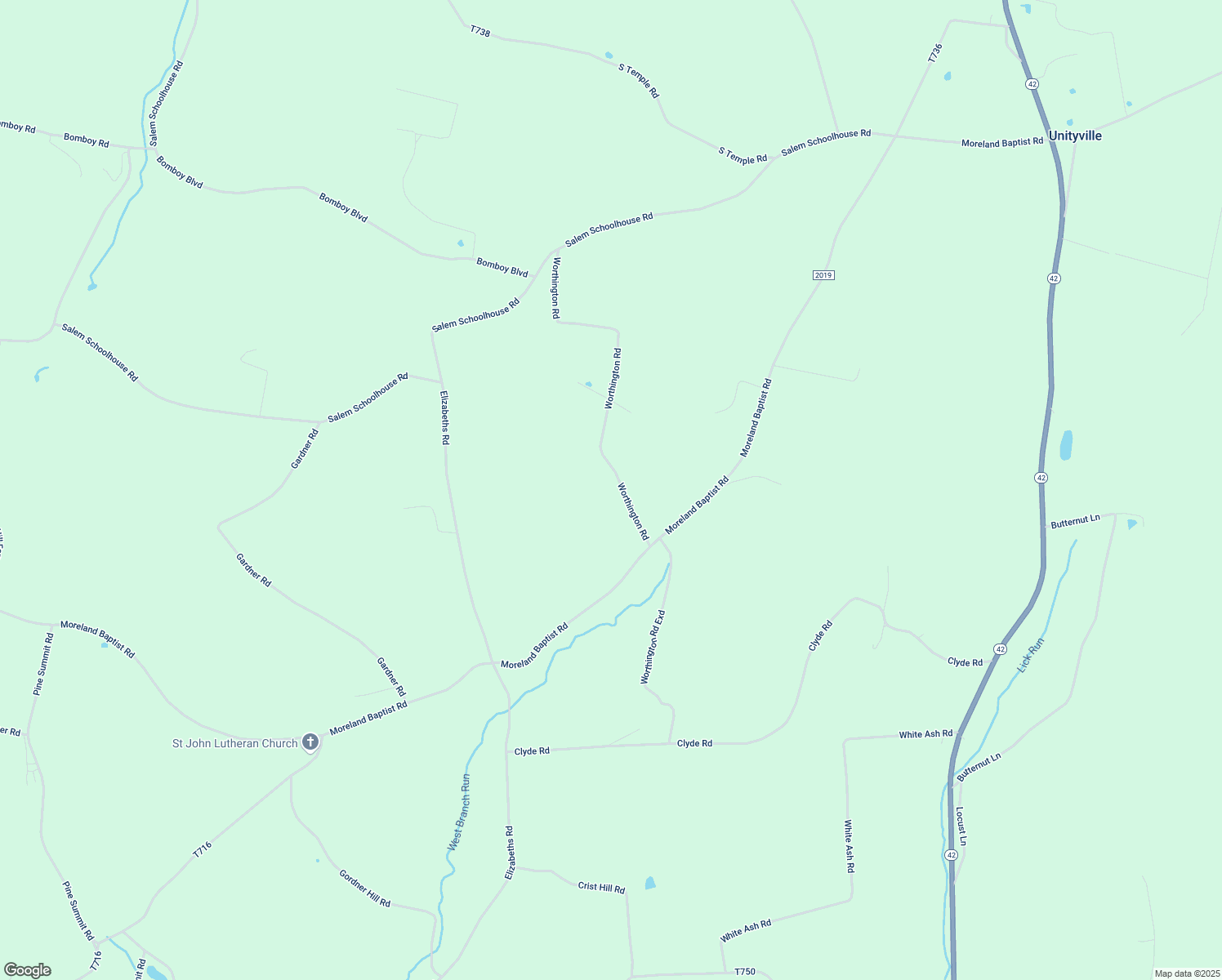 map of restaurants, bars, coffee shops, grocery stores, and more near 810 Worthington Road in Unityville