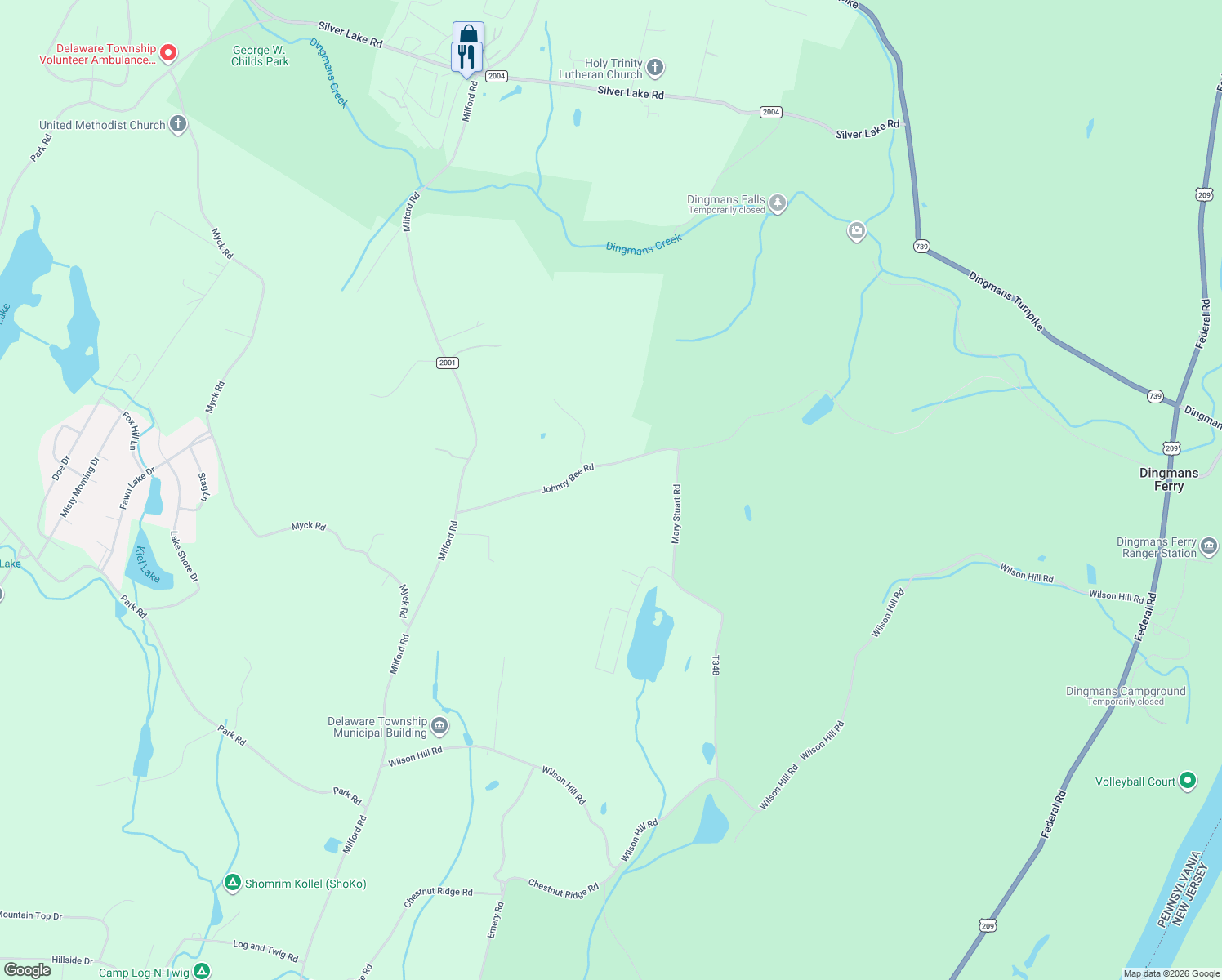 map of restaurants, bars, coffee shops, grocery stores, and more near 145 Johnny Bee Rd in Dingmans Ferry