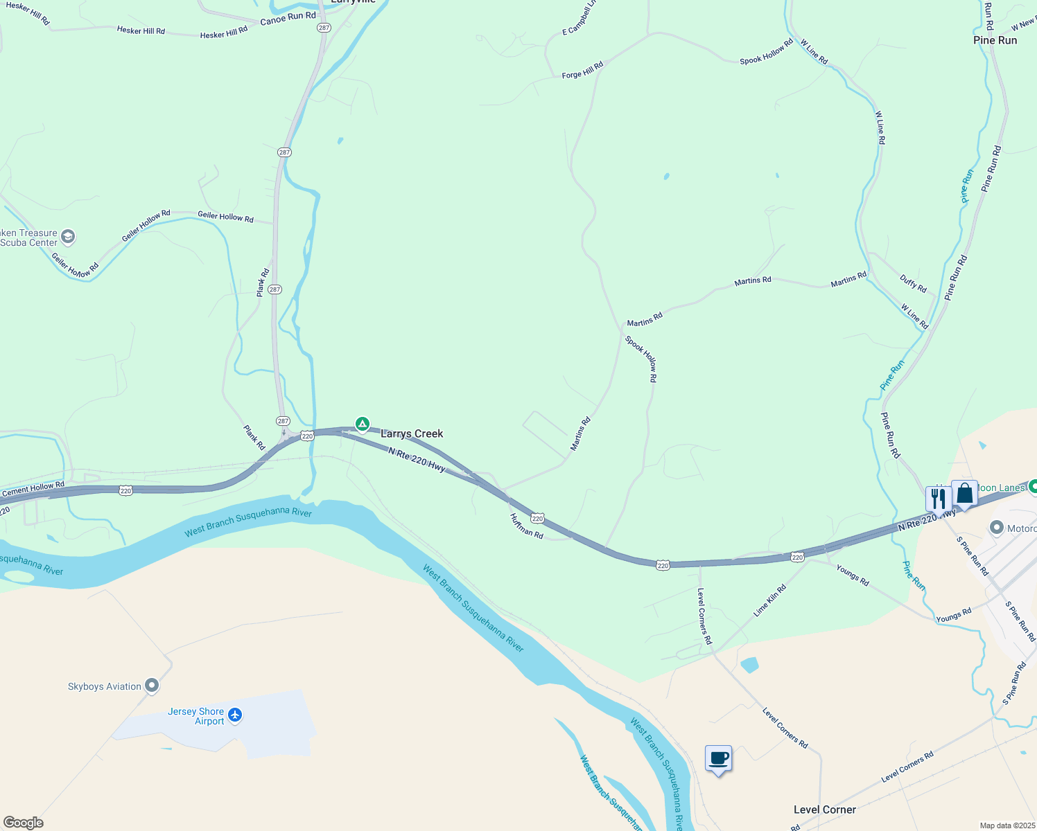 map of restaurants, bars, coffee shops, grocery stores, and more near 205 Zion View Drive in Linden