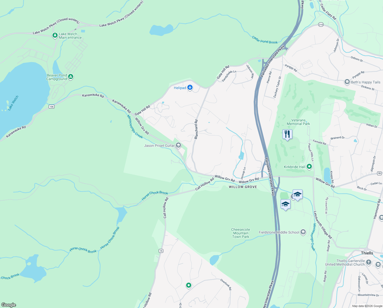 map of restaurants, bars, coffee shops, grocery stores, and more near 19 Blanchard Road in Stony Point