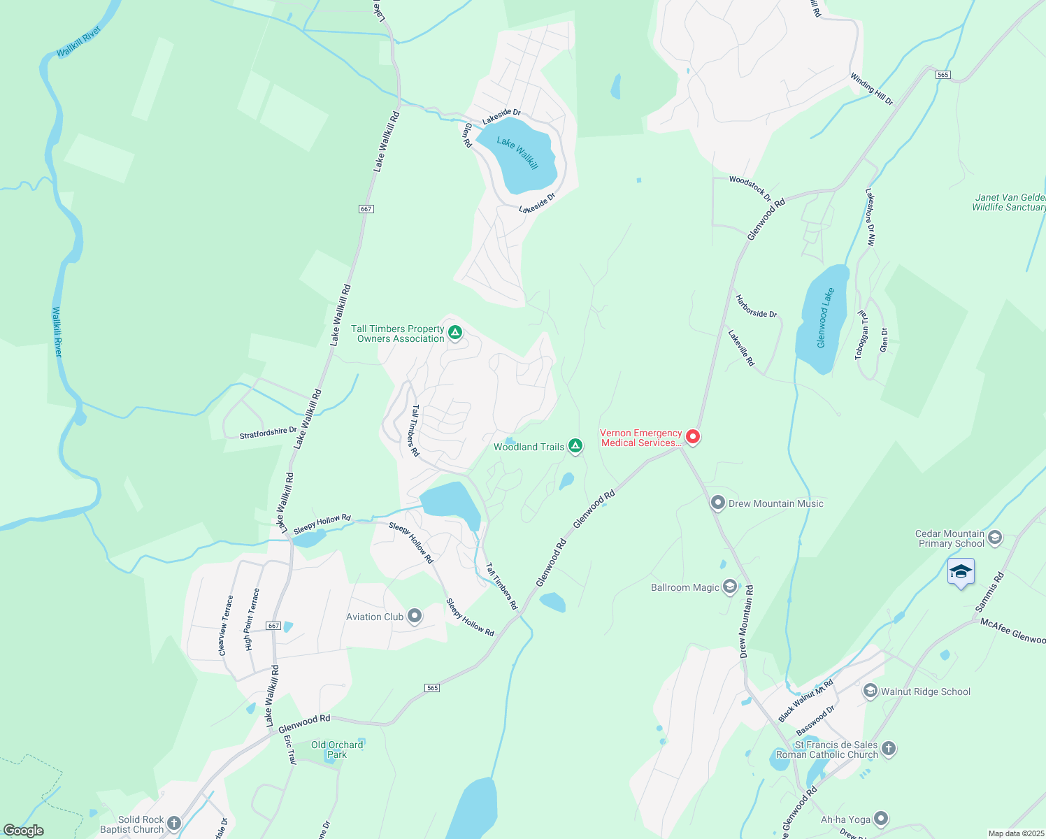 map of restaurants, bars, coffee shops, grocery stores, and more near 44 Sycamore Circle in Sussex