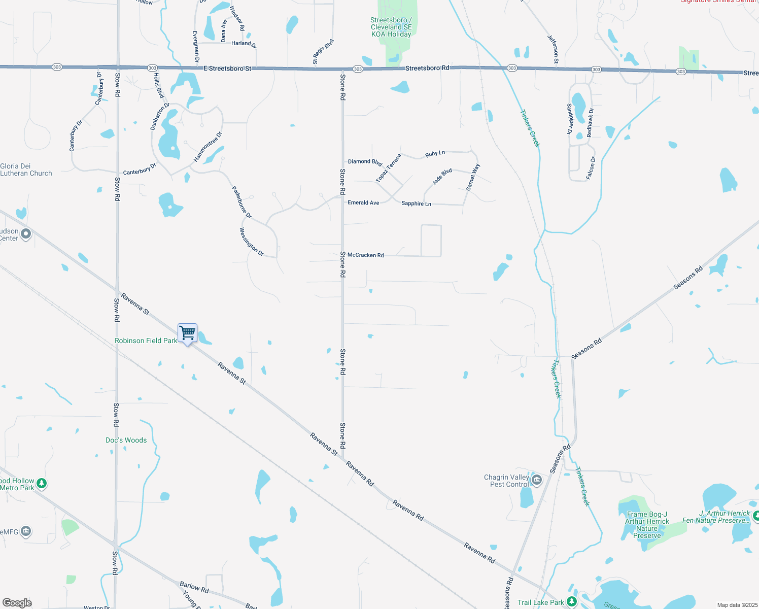 map of restaurants, bars, coffee shops, grocery stores, and more near Cobb Drive in Streetsboro