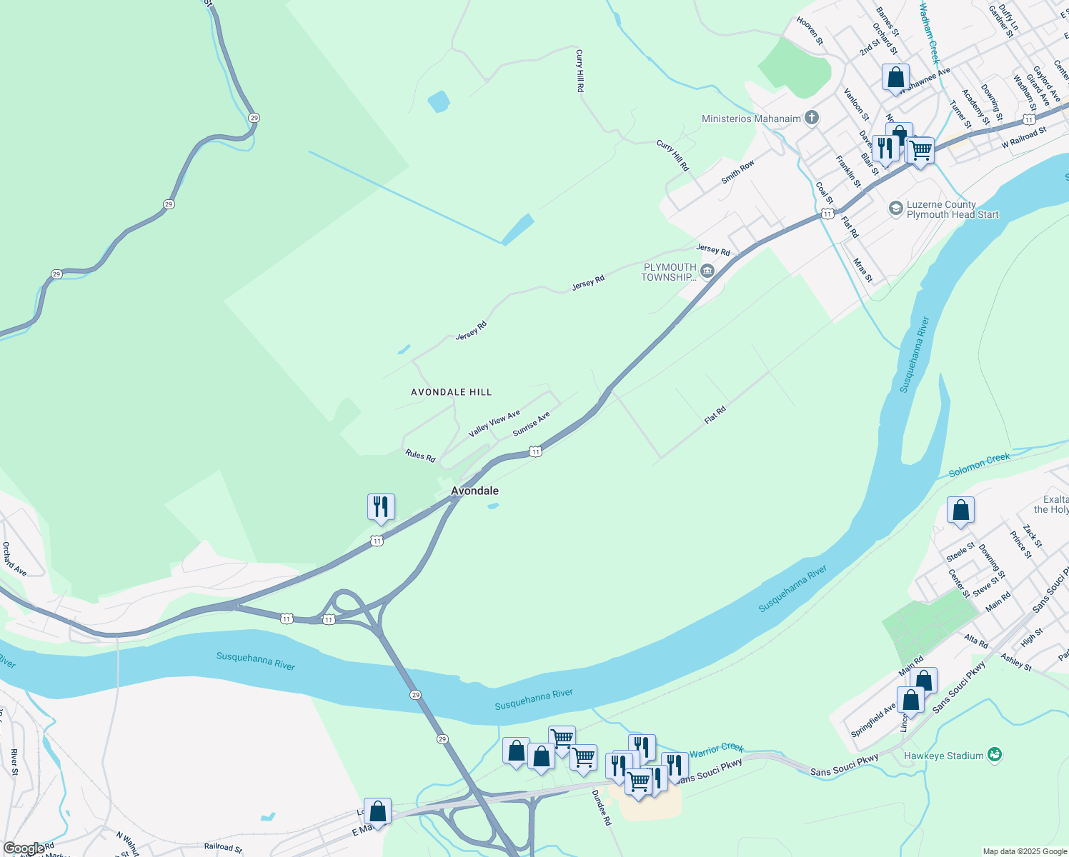 map of restaurants, bars, coffee shops, grocery stores, and more near 157 Sunrise Avenue in Plymouth