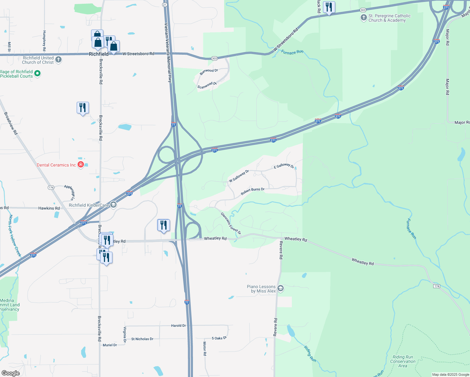 map of restaurants, bars, coffee shops, grocery stores, and more near 3449 Skye Ridge Drive in Richfield