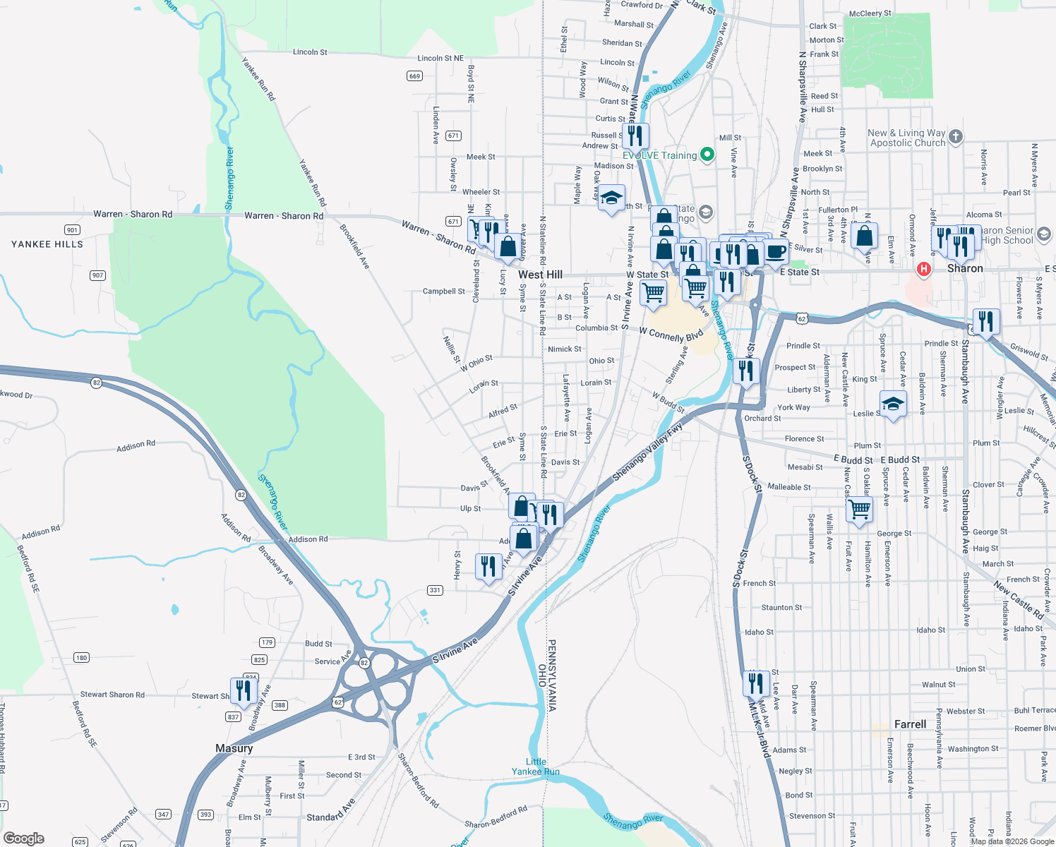 map of restaurants, bars, coffee shops, grocery stores, and more near 685 Syme Street in Masury