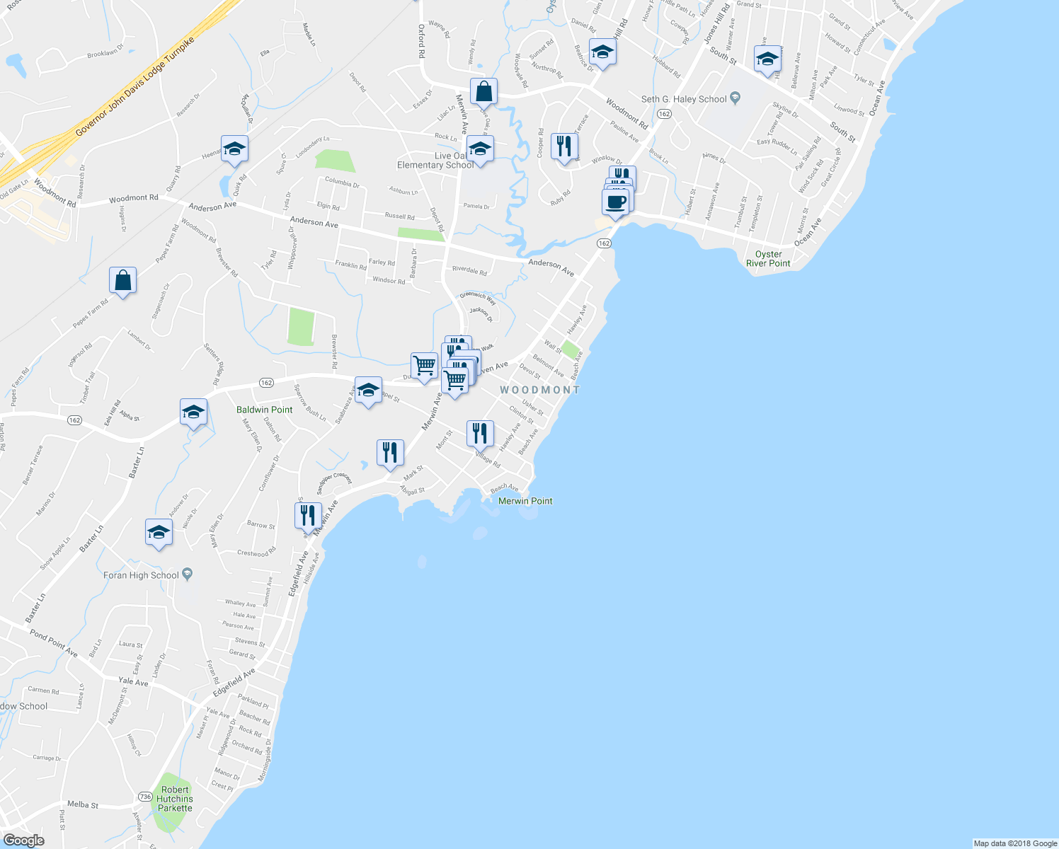 map of restaurants, bars, coffee shops, grocery stores, and more near 5 Clinton Street in Milford