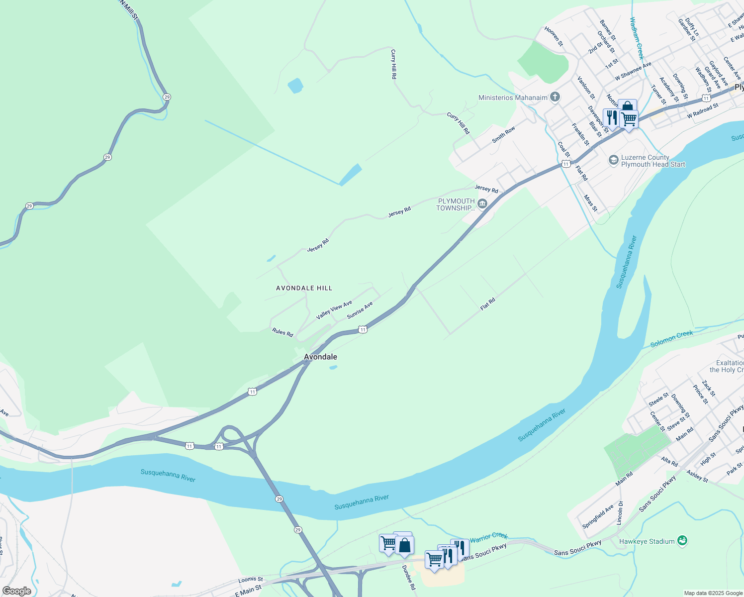 map of restaurants, bars, coffee shops, grocery stores, and more near 157 Sunrise Avenue in Plymouth
