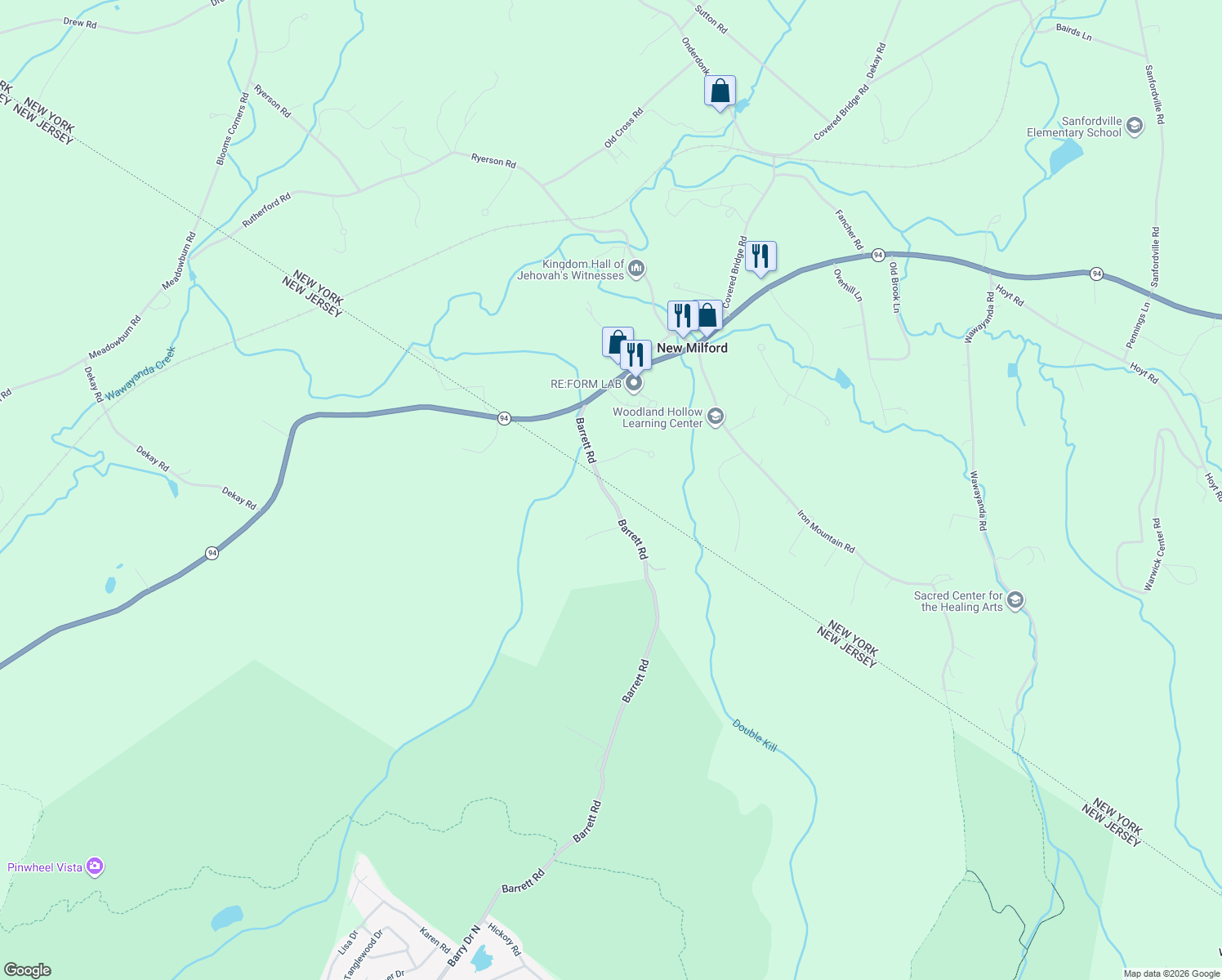 map of restaurants, bars, coffee shops, grocery stores, and more near 250 Barrett Road in Orange County